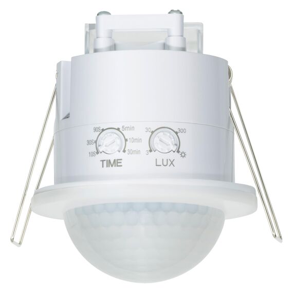 SEBSON Bewegungsmelder Unterputz Außen 20m / 360° - Decken Montage, programmierbar, LED geeignet, Einbauloch Ø63-66mm, PIR Infrarot Sensor, 3-Draht