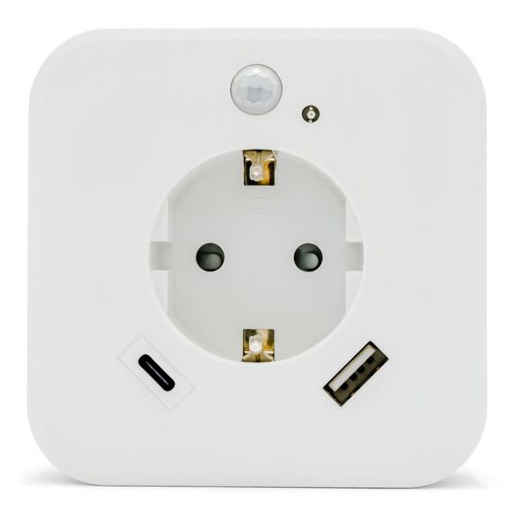 smrter LED-Nachtlicht mit Bewegungsmelder und Steckdose, 2x USB (1x USB C + 1x USB A) 2.4A, weiß, Ein/Aus/Auto Modus-Schalter, automatischer Lichtsensor, GS (geprüfte Sicherheit) (3 Stück [mit USB-C])