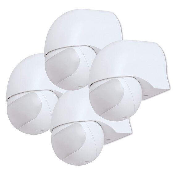 conecto Infrarot Bewegungsmelder innen+außen Aufputz Wand LED 180° schwenkbar neigbar IP44 Dämmerungssensor (4er Set), weiß