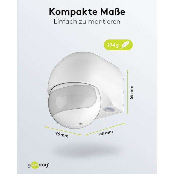 Goobay 95174 Infrarot Bewegungsmelder für Innen & Aussen 180° PIR Sensor LED Leuchte drehbar & neigbar Wand Aufputz Montage 12m Reichweite Weiß
