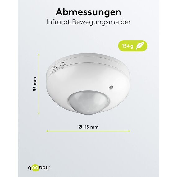 Goobay 95172 Infrarot Bewegungsmelder für Innen IP20 mit 360° Pir Sensor für Led Deckenleuchte Melder Decke Aufputz Montage 6m Reichweite Weiß (Packung mit 2)