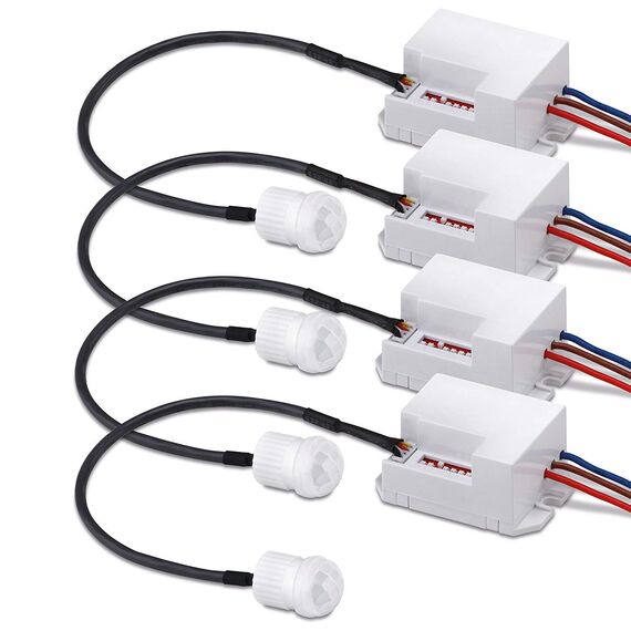 conecto Infrarot Bewegungsmelder Einbau innen Unterputz Mini klein Fast unsichtbar LED 360° Lichtsteuerung IP20 Dämmerungssensor (4er Set), weiß