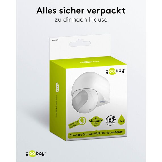 Goobay 95174 Infrarot Bewegungsmelder für Innen & Aussen 180° PIR Sensor LED Leuchte drehbar & neigbar Wand Aufputz Montage 12m Reichweite Weiß