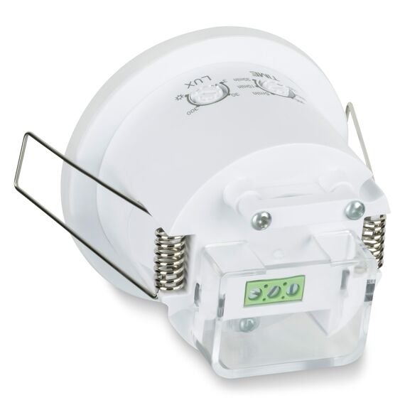 SEBSON Bewegungsmelder Unterputz Außen 20m / 360° - Decken Montage, programmierbar, LED geeignet, Einbauloch Ø63-66mm, PIR Infrarot Sensor, 3-Draht