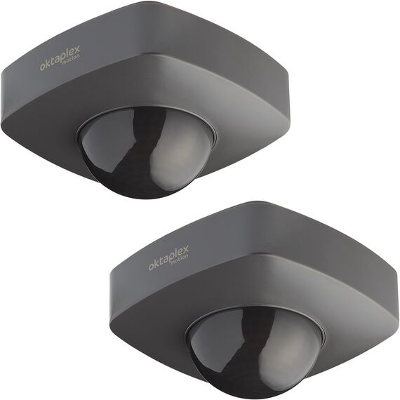 Oktaplex 2er Set Tim Präsenzmelder 360° Bewegungsmelder Aussen IP65 Infrarot-Bewegungssensor anthrazit 230V