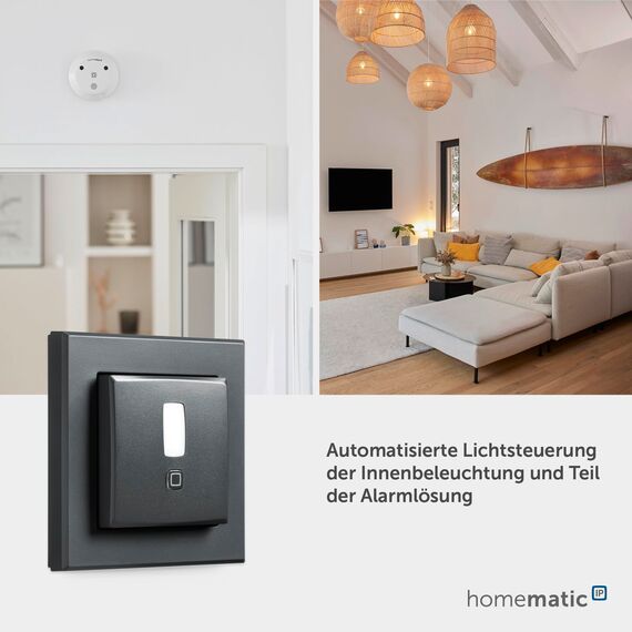 Homematic IP Smart Home Bewegungsmelder im 55er-Rahmen – innen, anthrazit, Zubehör für Smart Home mit App-Funktion, für Alarmlösung, schaltet Leuchten, Wandschalter, Energie sparen, 159903A0