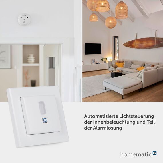 Homematic IP Smart Home Bewegungsmelder im 55er-Rahmen – innen, Zubehör für Smart Home mit App-Funktion, für Alarmlösung, schaltet Leuchten, Wandschalter, Energie sparen, 156242A0
