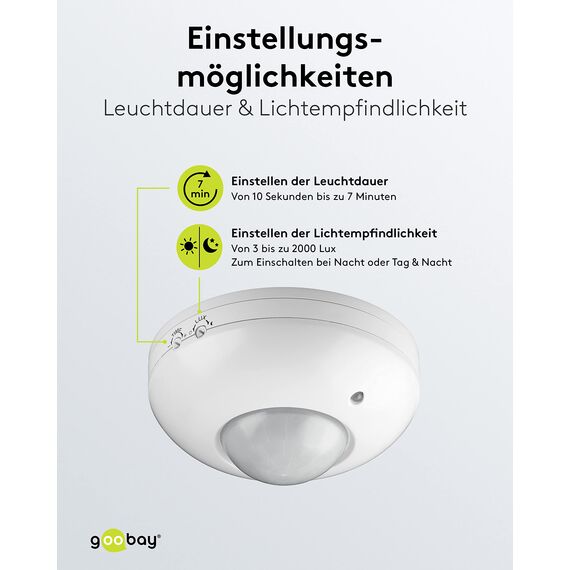 Goobay 95172 Infrarot Bewegungsmelder für Innen IP20 mit 360° Pir Sensor für Led Deckenleuchte Melder Decke Aufputz Montage 6m Reichweite Weiß (Packung mit 2)