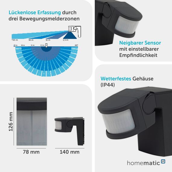 Homematic IP Smart Home Bewegungsmelder mit Schaltaktor – außen, anthrazit, 158238A0