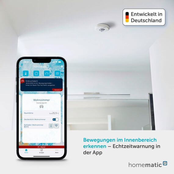 Homematic IP Smart Home Präsenzmelder – innen, schaltet Licht bei Bewegung, präzise Bewegungserkennung, Energie sparen, weiß, 150587A0