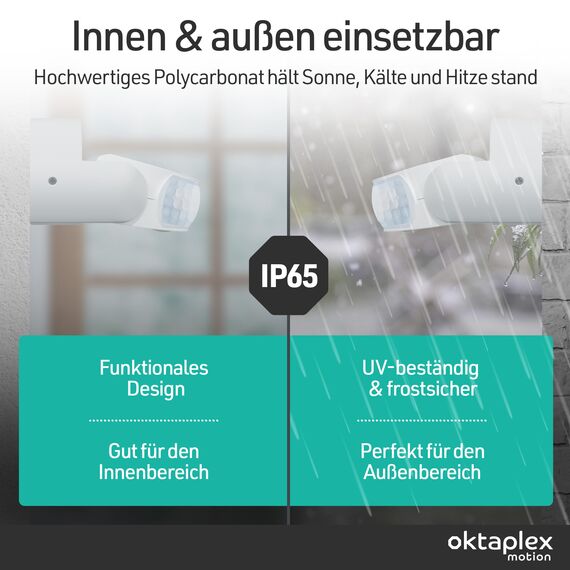 Oktaplex Bea 2er Set Bewegungsmelder Aussen inkl Eckhalterung IP65 Infrarot-Sensor schwenkbar 180° 12m Reichweite 230V weiß Aufputz