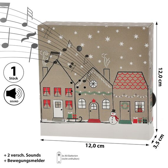 Soundbox 'Village' 2 X-Mas Sounds Bewegungssensor | 12x12x3,5cm Pappe Kunststoff | Weihnachtsmusik regulierbar (1 x Soundbox Village)
