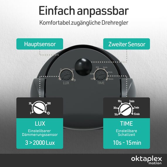 Oktaplex Bea 2X Bewegungsmelder Aussen IP65 schwenkbar 180° PIR-Sensor 10m Reichweite 230 V anthrazit Aufputz Bewegungssensor