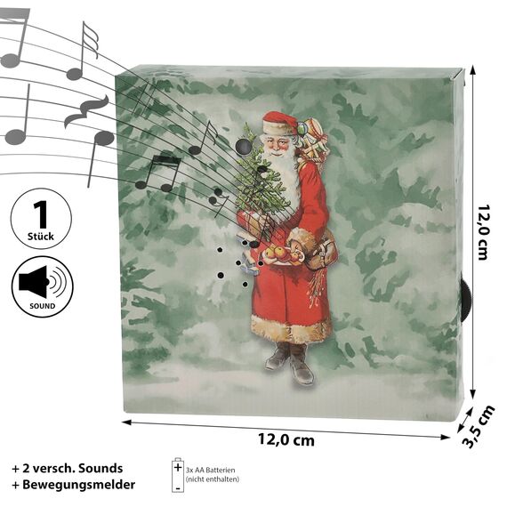 Soundbox 'Santa' 2 X-Mas Sounds Bewegungssensor | 12x12x3,5cm Pappe Kunststoff | Weihnachtsmusik regulierbar (1 x Soundbox Santa)