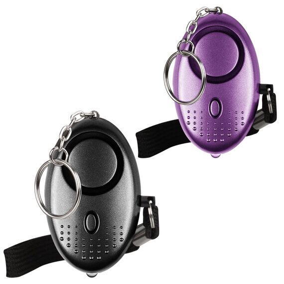 Notfall Persönlicher Alarm [2er Pack] Qoosea Scream Safesound Alarm 140dB LED Taschenlampe für Kinder/Frauen/Senioren/Student Self Defense Schutz Gesichert (Schwarz + Lila)