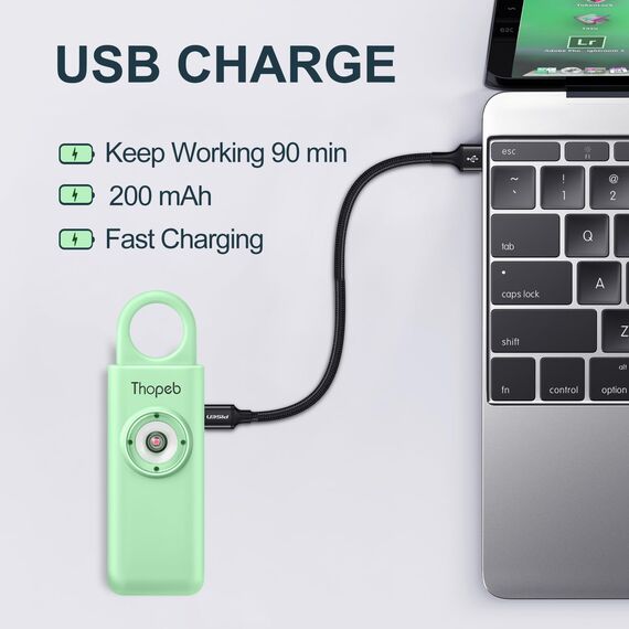 Der Original Persönlicher Alarm Für Frauen, Schlüsselanhänger Alarm mit Sirene für Selbstverteidigung und Sicherheit, Wiederaufladbar, 135 dB Sirene, LED Stroboskoplicht, Knallfarben (Fruit Green)
