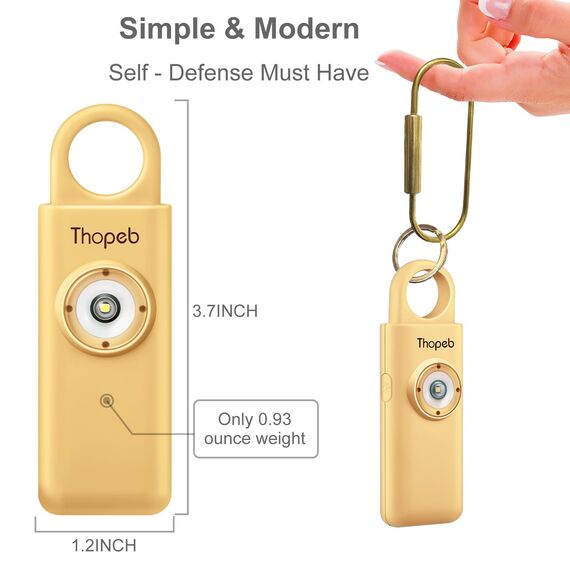 Taschenalarm für Selbstverteidigungs-Schlüsselanhänger, Sirene, wiederaufladbar, persönlicher Sicherheitsalarm für Damen, 135 dB Sirene, Stroboskop, SOS-LED-Licht (Metallic Gold)
