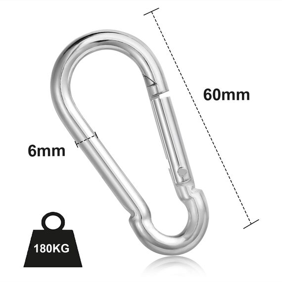 12 Stück Karabinerhaken, Karabiner belastbar bis 180kg,φ6x60mm,verzinkt, belastbar Karabinerhaken Schlüsselanhänger,Karabiner mit Federhaken,für Rucksack, Hundeleine, Camping, Reisen, Wandern etc