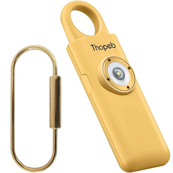 Taschenalarm für Selbstverteidigungs-Schlüsselanhänger, Sirene, wiederaufladbar, persönlicher Sicherheitsalarm für Damen, 135 dB Sirene, Stroboskop, SOS-LED-Licht (Metallic Gold)