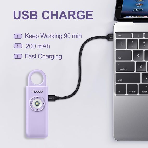 Der Original Persönlicher Alarm Für Frauen, Schlüsselanhänger Mit Alarm, Wiederaufladbar, 135 dB Sirene, Stroboskop, SOS-LED-Licht. Hilft älteren Menschen und Kindern Notruf (Orchidee)