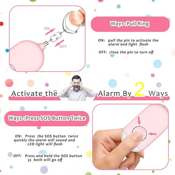 Hion Taschenalarm Frauen,2er Pack 130DB Wiederaufladbar Persönlicher Selbstverteidigung Alarm mit LED-Beleuchtung, Panikalarm Handtaschen Schlüsselanhänger für Frauen,Kinder,ältere Menschen（Rosa+Blau）