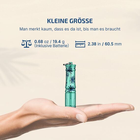 OLIGHT I3E EOS Mini LED Taschenlampe Schlüsselanhänger 90 Lumen und 44m Reichweite, kleine Flashlight Schlüsselbund Handlampe Wasserdicht IPX8, AAA Batterie, für Camping,Wandern Summer Palm