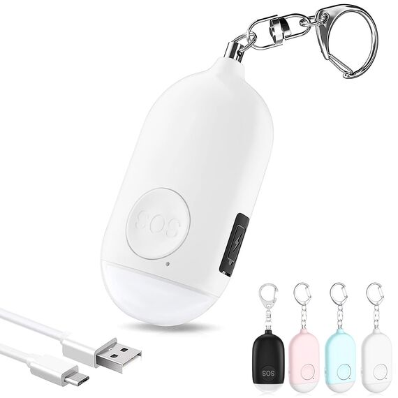 Hion Taschenalarm Frauen,130DB Wiederaufladbar Persönlicher Selbstverteidigung Alarm mit LED-Beleuchtung,Panikalarm Handtaschenalarm Schlüsselanhänger für Frauen,Kinder,ältere Menschen (Weiß)