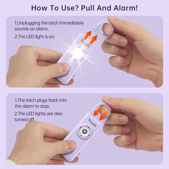 Der Original Persönlicher Alarm Für Frauen, Schlüsselanhänger Alarm mit Sirene für Selbstverteidigung und Sicherheit, Von der Polizei Empfohlen, 130 dB Sirene, LED-Stroboskoplicht, Knallfarben (Lila)