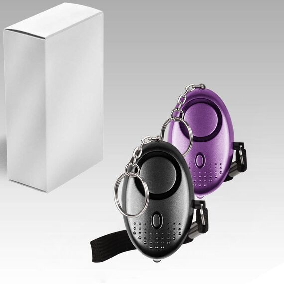 Notfall Persönlicher Alarm [2er Pack] Qoosea Scream Safesound Alarm 140dB LED Taschenlampe für Kinder/Frauen/Senioren/Student Self Defense Schutz Gesichert (Schwarz + Lila)
