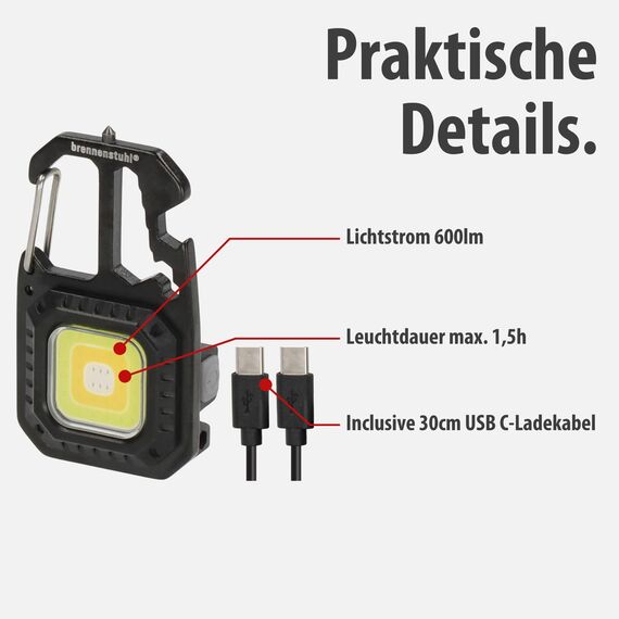 Brennenstuhl Mini LED Taschenlampe MTL 600 AD2 2er Set (Akku Werkstattlampe 600lm, 7 Lichtmodi, Schlüsselanhänger, Flaschenöffner, Bits und Schraubenschlüsseln für den Alltag, Notfall oder Camping)