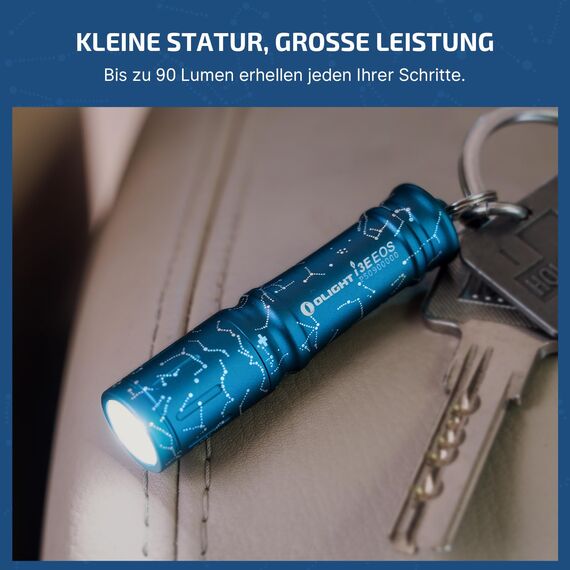 OLIGHT I3E EOS Mini LED Taschenlampe Schlüsselanhänger 90 Lumen und 44m Reichweite, kleine Flashlight Schlüsselbund Handlampe Wasserdicht IPX8, AAA Batterie, für Camping Summer Palm