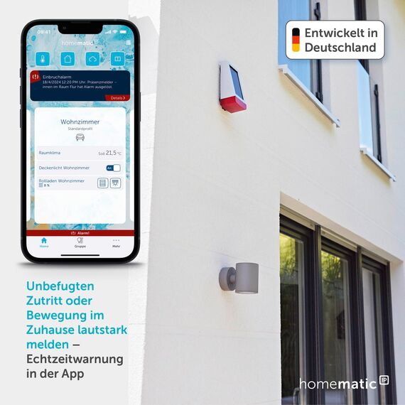 Homematic IP Alarmsirene – außen, Smart Home, Funk-Außensirene mit Solarpanel und App-Funktion, kabellose Sirene mit Solarpanel, warnt hörbar, sichtbar und per Push-Nachricht, 153208A0