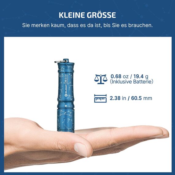 OLIGHT I3E EOS Mini LED Taschenlampe Schlüsselanhänger 90 Lumen und 44m Reichweite, kleine Flashlight Schlüsselbund Handlampe Wasserdicht IPX8, AAA Batterie, für Camping Summer Palm