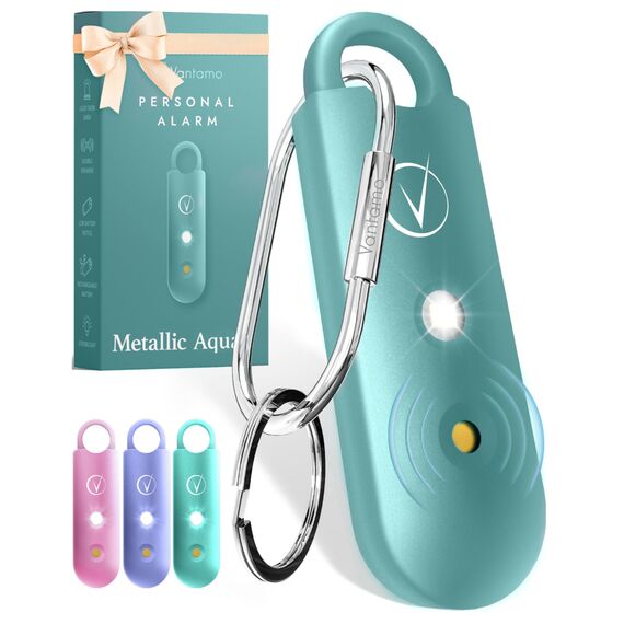 Vantamo Taschenalarm Extra Laut 130dB Mit 2 Lautsprechern Für Selbstverteidigung Frauen, Hell Taschenlampe & Batteriewarnung, Alarm Für Frauen Unterwegs Mit Schlüsselanhänger