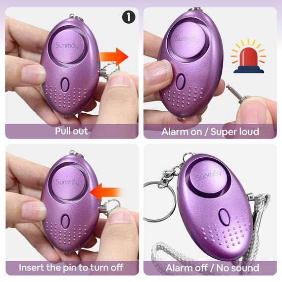 SUNMAY Persönlicher Alarm, 5 Stück, 140 dB, Selbstverteidigungsalarm mit LED-Licht, Schlüsselanhänger für Frauen, Kinder, ältere Menschen, Nachtschicht