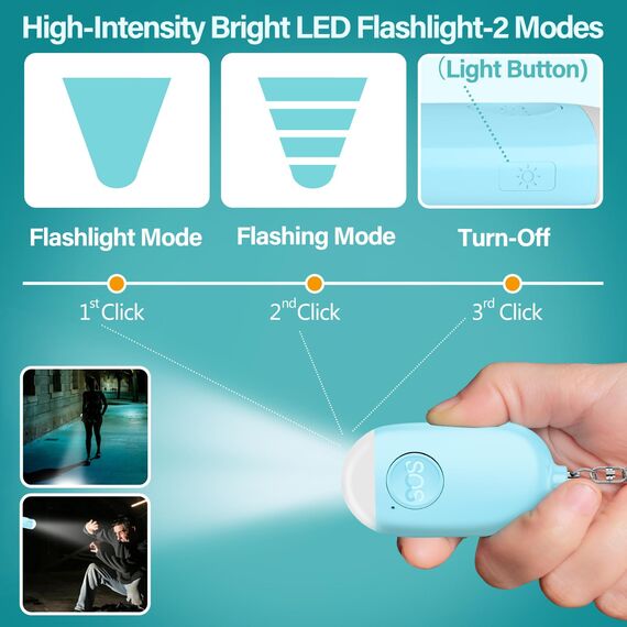 Hion Taschenalarm Frauen,3St 130DB Wiederaufladbar Persönlicher Selbstverteidigung Alarm mit LED-Beleuchtung, Panikalarm Handtaschen Schlüsselanhänger für Frauen,Kinder,ältere Menschen(Rosa+Blau+weiß)