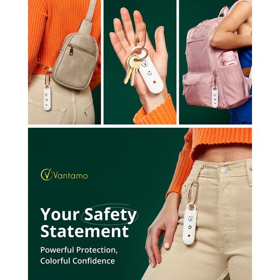 Vantamo Taschenalarm Extra Laut 130dB Mit 2 Lautsprechern Für Selbstverteidigung Frauen, Hell Taschenlampe & Batteriewarnung, Alarm Für Frauen Unterwegs Mit Schlüsselanhänger