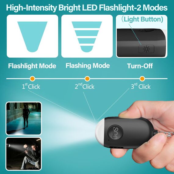 Hion Taschenalarm Frauen,2St 130DB Wiederaufladbar Persönlicher Selbstverteidigung Alarm mit LED-Beleuchtung,Panikalarm Handtaschenalarm Schlüsselanhänger für Kinder,ältere Menschen (Schwarz+Rosa)