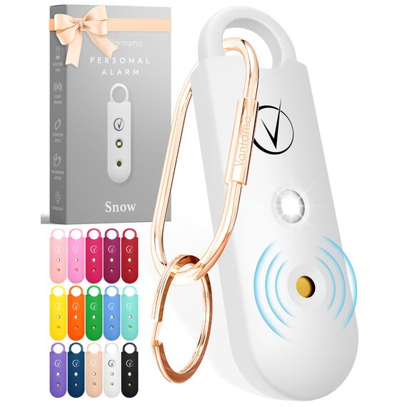 Vantamo Taschenalarm Extra Laut 130dB Mit 2 Lautsprechern Für Selbstverteidigung Frauen, Hell Taschenlampe & Batteriewarnung, Alarm Für Frauen Unterwegs Mit Schlüsselanhänger