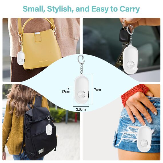 Hion Taschenalarm Frauen,2St 130DB Wiederaufladbar Persönlicher Selbstverteidigung Alarm mit LED-Beleuchtung,Panikalarm Handtaschenalarm Schlüsselanhänger für Kinder,ältere Menschen(Weiß+Schwarz)