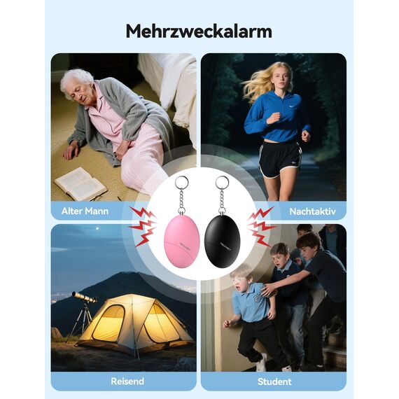 TECKNET Taschenalarm für Frauen, 2 PCS 130dB Persönlicher Sirenen Schlüsselanhänger, sturzfest Selbstverteidigung Panikalarm Persönliche Sicherheit für Frauen, Kinder, Senioren