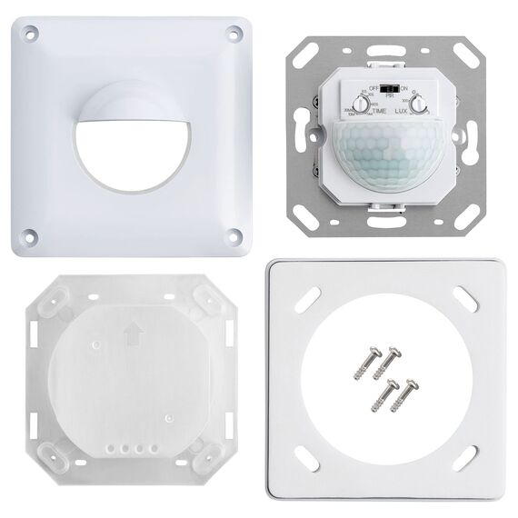 SEBSON Bewegungsmelder Außen IP65 - Unterputz, LED geeignet, Wand Montage, IR Bewegungssensor programmierbar - Einbau 53x53x23mm - Sensor 10m/ 190°, 3-Draht