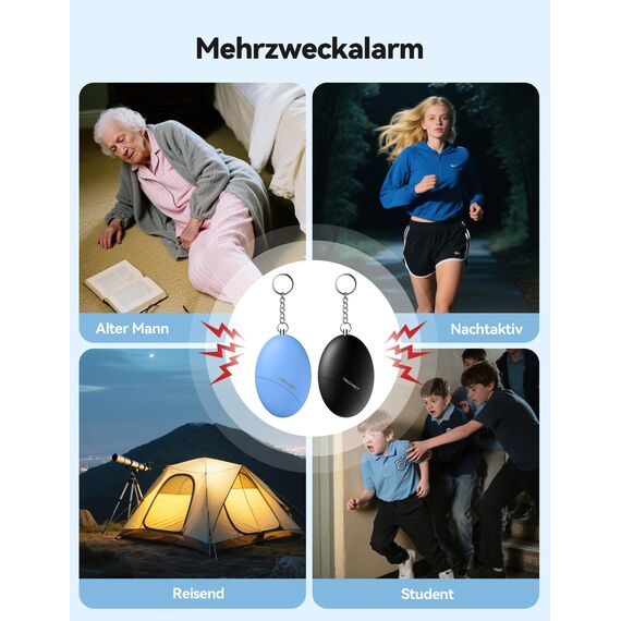 TECKNET Taschenalarm für Frauen, 2 PCS 130dB Persönlicher Sirenen Schlüsselanhänger, sturzfest Selbstverteidigung Panikalarm Persönliche Sicherheit für Frauen, Kinder, Senioren