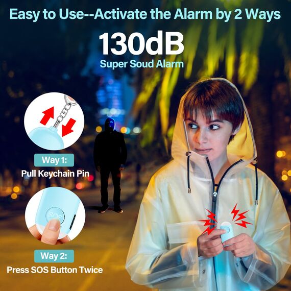 Hion Taschenalarm Frauen,3St 130DB Wiederaufladbar Persönlicher Selbstverteidigung Alarm mit LED-Beleuchtung, Panikalarm Handtaschen Schlüsselanhänger für Frauen,Kinder,ältere Menschen(Rosa+Blau+weiß)