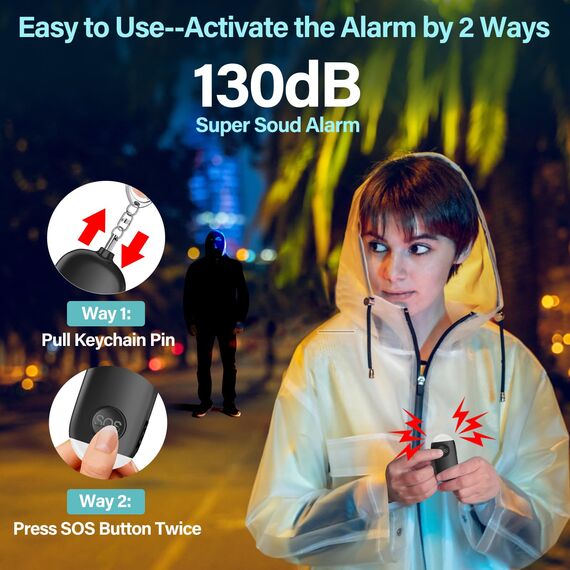 Hion Taschenalarm Frauen,3St 130DB Wiederaufladbar Persönlicher Selbstverteidigung Alarm mit LED-Beleuchtung,Panikalarm Handtaschenalarm Schlüsselanhänger für Kinder,ältere Menschen(Rosa+Weiß+Schwarz)