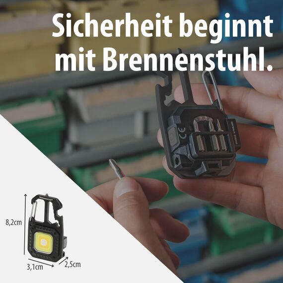Brennenstuhl Mini LED Taschenlampe MTL 600 A (Akku Werkstattlampe 600lm, 7 Lichtmodi, Schlüsselanhänger, Flaschenöffner, Bits und Schraubenschlüsseln für den Alltag, Notfall oder das Camping)