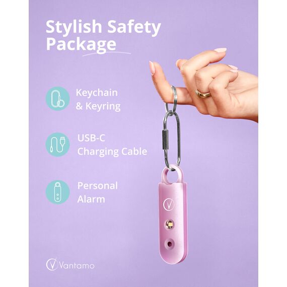 Vantamo Taschenalarm Extra Laut 130dB Mit 2 Lautsprechern Für Selbstverteidigung Frauen, Hell Taschenlampe & Batteriewarnung, Alarm Für Frauen Unterwegs Mit Schlüsselanhänger