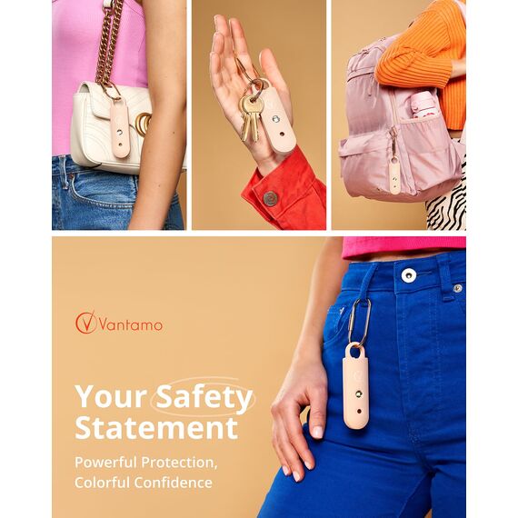 Vantamo Taschenalarm Extra Laut 130dB Mit 2 Lautsprechern Für Selbstverteidigung Frauen, Hell Taschenlampe & Batteriewarnung, Alarm Für Frauen Unterwegs Mit Schlüsselanhänger
