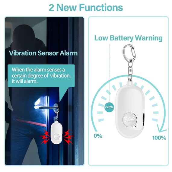 Hion Taschenalarm Frauen,2St 130DB Wiederaufladbar Persönlicher Selbstverteidigung Alarm mit LED-Beleuchtung,Panikalarm Handtaschenalarm Schlüsselanhänger für Kinder,ältere Menschen(Weiß+Schwarz)