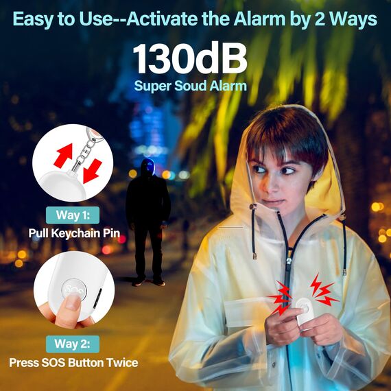 Hion Taschenalarm Frauen,2St 130DB Wiederaufladbar Persönlicher Selbstverteidigung Alarm mit LED-Beleuchtung,Panikalarm Handtaschenalarm Schlüsselanhänger für Kinder,ältere Menschen(Weiß+Schwarz)